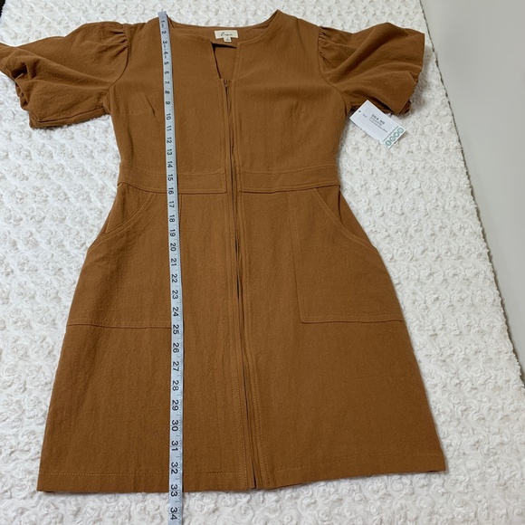 Lena Puff Sleeve Zip Front Utility Mini Dress in Camel Sz S - Picture 11 of 11